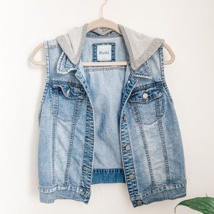denim vest with hood